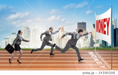 Business people running towards money goal 34390306