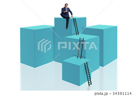 Businessman on top of block isolated on white Businessman on top of block isolated on white 34391114