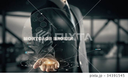 Mortgage Broker with hologram businessman concept 34391545