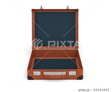 3d rendering of an open brown vintage suitcaseのイラスト素材