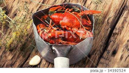 boiled shellfish in pan 34392524