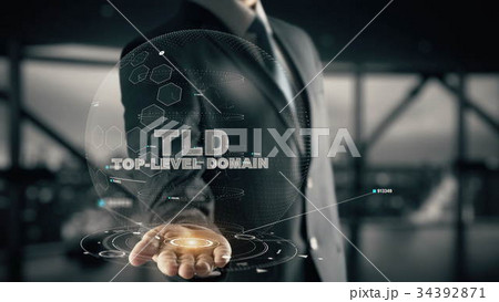 TLD-Top-Level Domain with hologram businessman 34392871