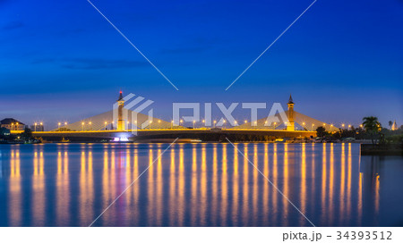 Panorama transportation bridge over the river. 34393512