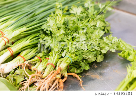 Fresh Spring onion and coriander. 34395201