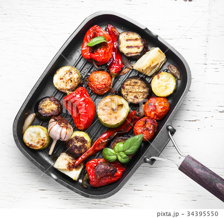 Grilled vegetables in a frying pan 34395550