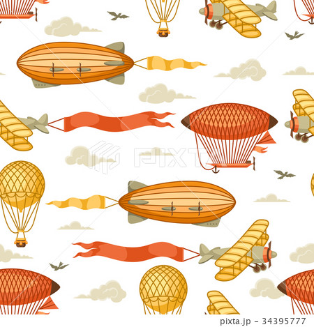 Seamless Pattern With Retro Air Transport Vintageのイラスト素材