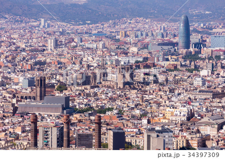 Aeria view of barcelona city ,Spain 34397309