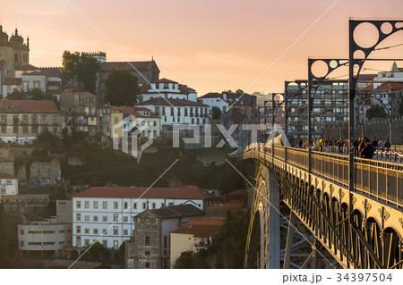 Porto with dom luis bridge during sunset,Portugal Porto with dom luis bridge during sunset,Portugal 34397504