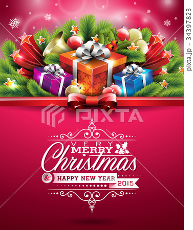 Vector Christmas illustration typographic design 34397823