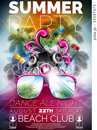 vector summer beach party flyer design speakersのイラスト素材