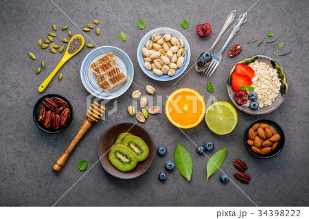 Ingredients for the healthy foods background . Ingredients for the healthy foods background . 34398222