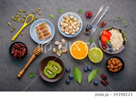 Ingredients for the healthy foods background . Ingredients for the healthy foods background . 34398223