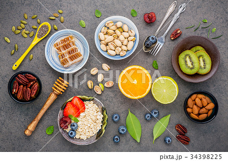 Ingredients for the healthy foods background. Ingredients for the healthy foods background. 34398225