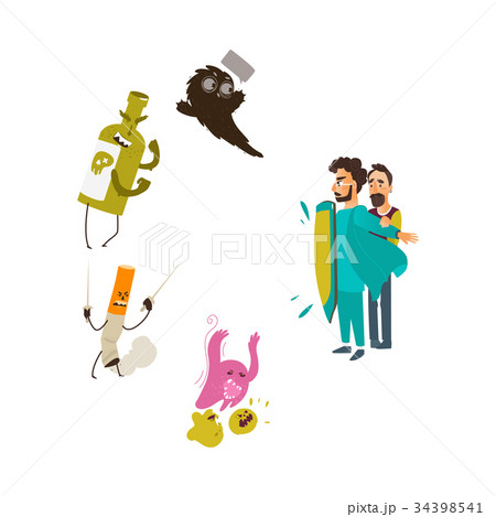 vector flat doctor protecting patient by shield 34398541