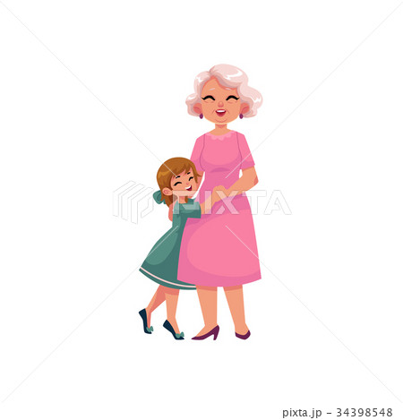 vector flat grandmother and small girl hugging vector flat grandmother and small girl hugging 34398548