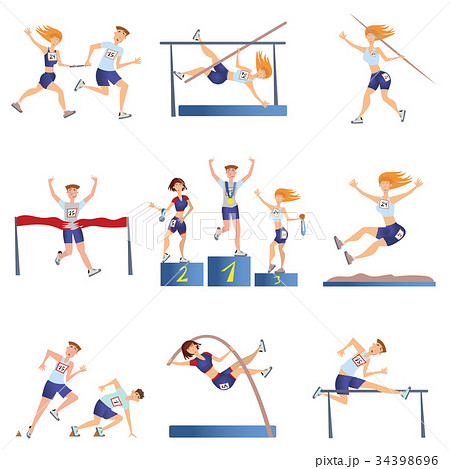 Light athletics set. Sports men and women engaged Light athletics set. Sports men and women engaged 34398696