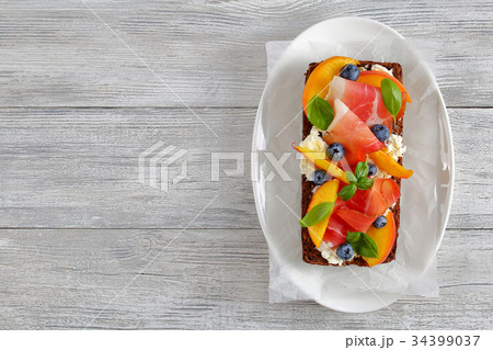 delicious colorful open sandwich with ham delicious colorful open sandwich with ham 34399037