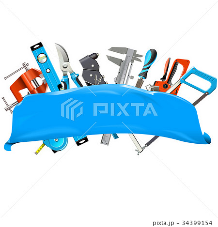 Vector Blue Banner with Hand Tools 34399154