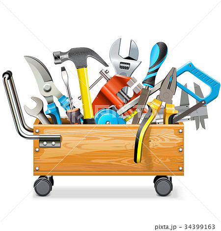 Vector Wooden Toolbox Trolley with Tools 34399163