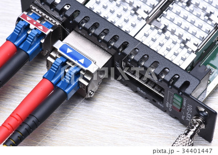 Internet Of Things Optical Fiber with Gbic Closeup Internet Of Things Optical Fiber with Gbic Closeup 34401447