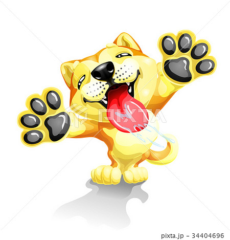 The lovely puppy licks glass on a white background 34404696
