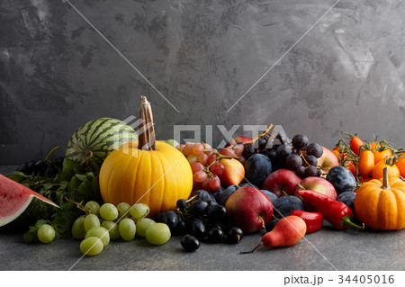 Autumn concept with seasonal fruits and vegetables Autumn concept with seasonal fruits and vegetables 34405016