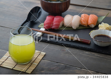 green tea and sushi green tea and sushi 34405838