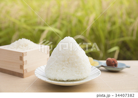 おにぎりと稲穂　収穫イメージ 34407382