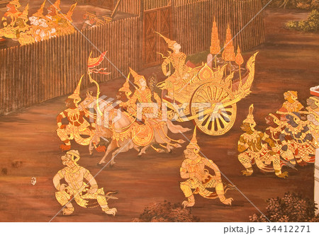 Masterpiece of traditional Thai style painting art Masterpiece of traditional Thai style painting art 34412271