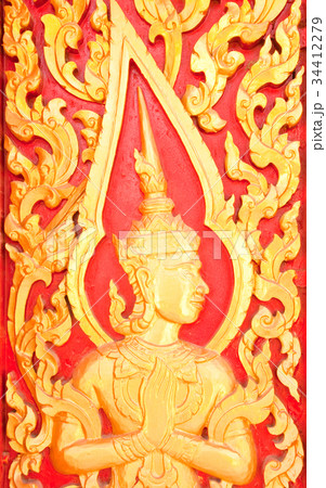 Golden Wood Carving Close UpTraditional Thai Style 34412279