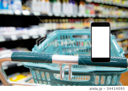 はめ込み用背景素材　スーパーマーケット、スーパー、食材売り場、お店、デパート、食品衛生法 34414093