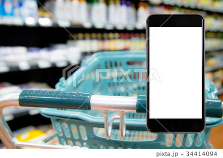 はめ込み用背景素材　スーパーマーケット、スーパー、食材売り場、お店、デパート、食品衛生法 34414094