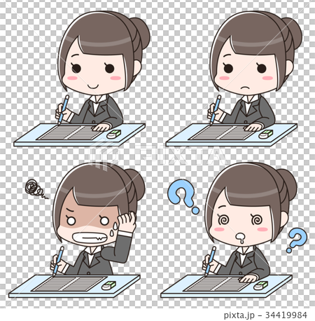 採用試験を受ける女性　ペーパーテスト　SPI　セット 34419984