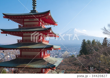 Mt. Fuji with Chureito Pagoda in Spring Mt. Fuji with Chureito Pagoda in Spring 34420827
