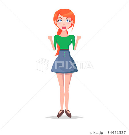 Angry Screaming Woman with Wide Open Mouth Vector 34421527