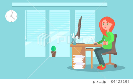 Cartoon Female Employee in Office Illustration Cartoon Female Employee in Office Illustration 34422192