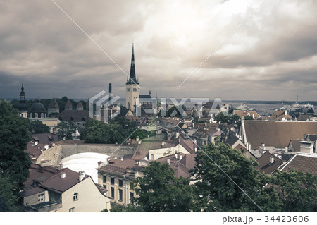 Aerial View of Tallinn Old Town. toning 34423606