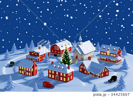 クリスマス 街 夜のイラスト素材 34425607 Pixta