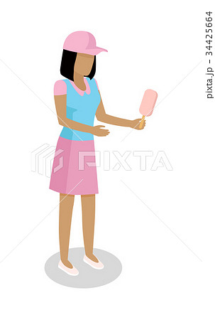 Woman with Ice-cream Vector Isometric Icon 34425664