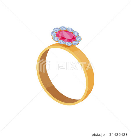 Gold Ring with Pink Stone Isolated Illustration Gold Ring with Pink Stone Isolated Illustration 34426423