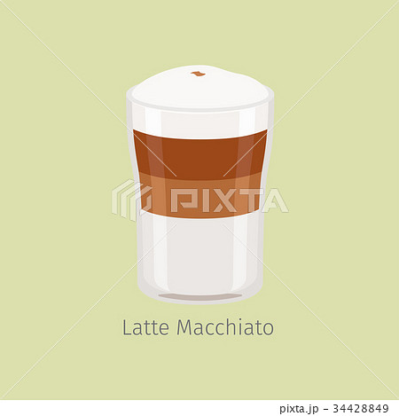 Glass Cup of Layered Latte Macchiato Flat Vector Glass Cup of Layered Latte Macchiato Flat Vector 34428849
