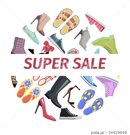 Supper Summer Shoes Sale Flat Vector Concept 34429049