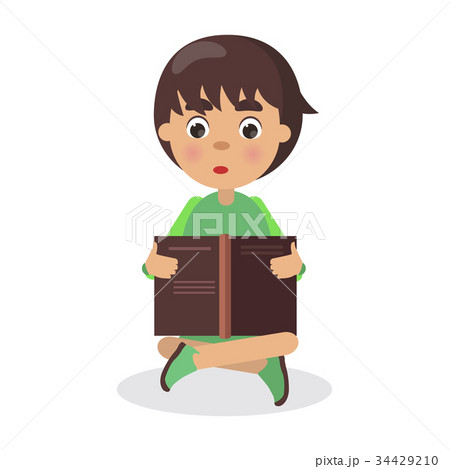 Boy Sits In Yoga Pose With Open Book And Readのイラスト素材