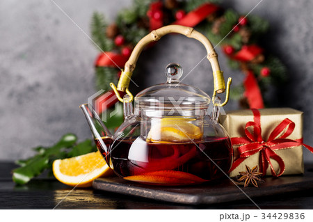 Citrus tea in Christmas composition 34429836