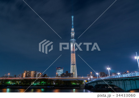 言問橋とスカイツリーの夜景 (ライティング 幟) 34433060