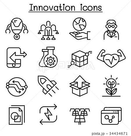 Innovation Technology Icon Set In Thin Lineのイラスト素材