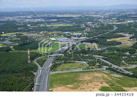 空撮 常磐高速道路友部ジャンクション の写真素材 34435419 Pixta