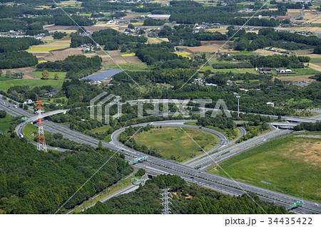 空撮 常磐高速道路友部ジャンクション の写真素材