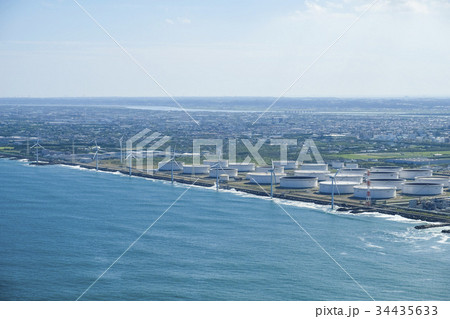 空撮　鹿島工業地帯の風力発電　 34435633