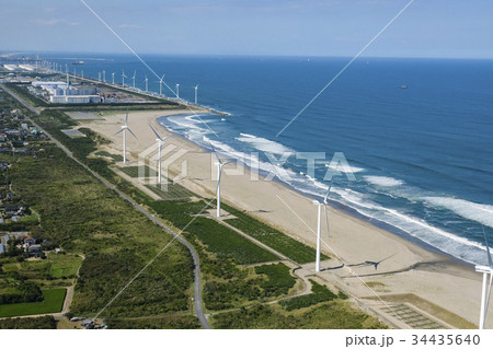 空撮 鹿島工業地帯の風力発電 空撮 鹿島工業地帯の風力発電 34435640
